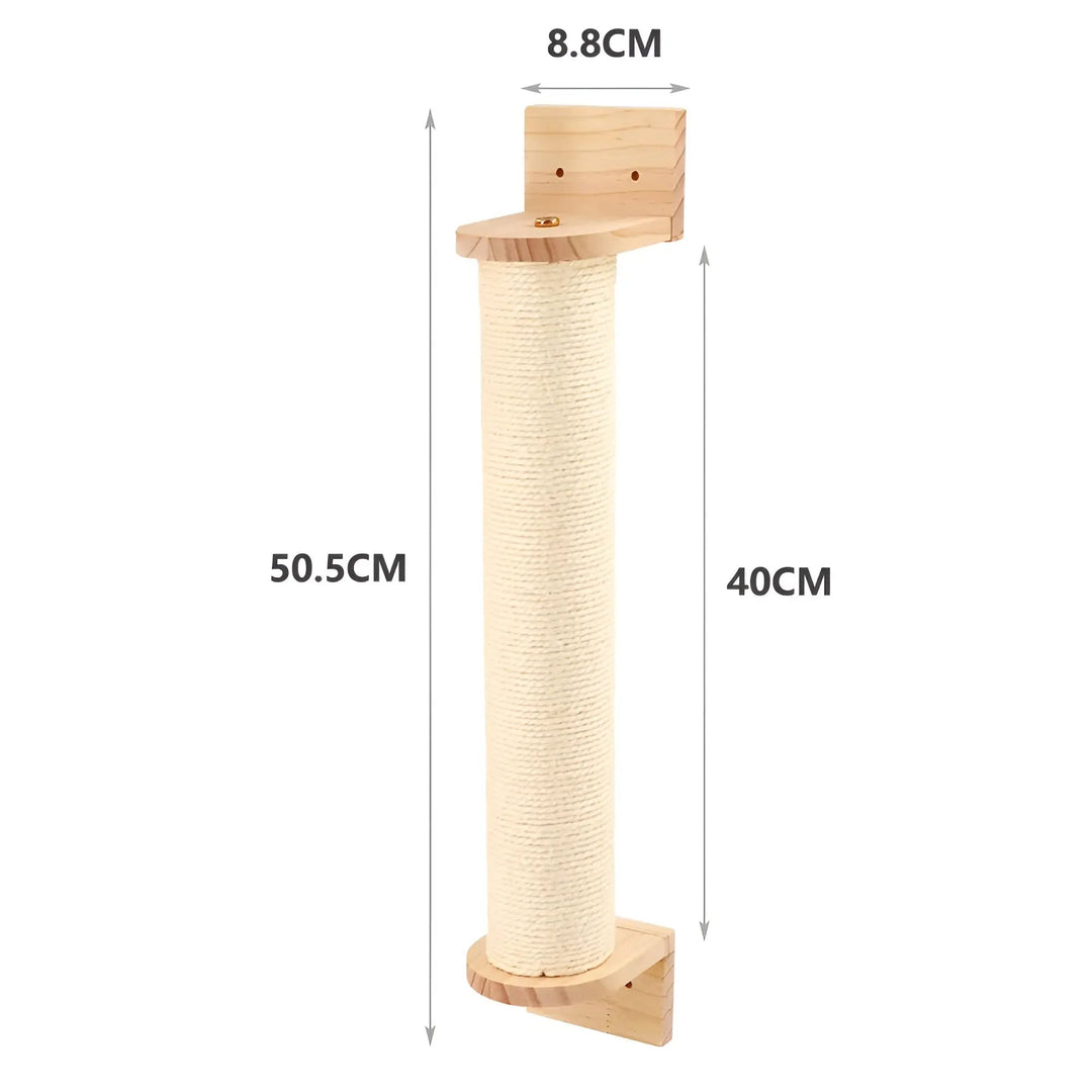 Kratzbaum Wandmontage, Holz, Sisal, 50,5 cm, Katzenmöbel, platzsparend, robust, beige.