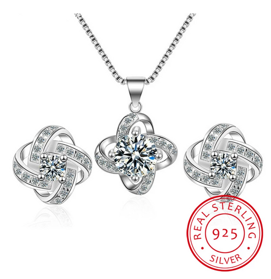 Silberne Halskette und Ohrringe Set mit Zirkonia, 925 Sterling Silber, elegantes Schmuckdesign.