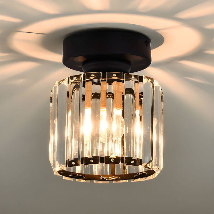 Moderne Deckenleuchte, Kristallglas, schwarz-gold, LED, Wohnzimmerbeleuchtung, elegant.