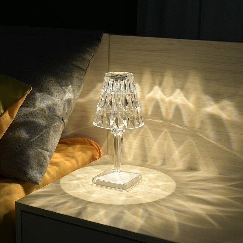 Kristall-Nachttischlampe, transparent, modernes Design, Schlafzimmerbeleuchtung, LED-Licht.