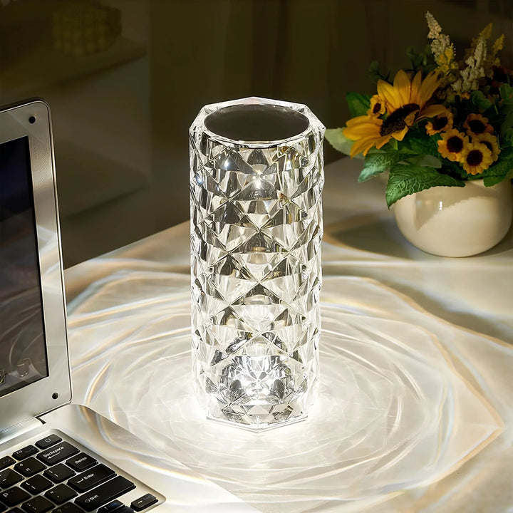 Kristall-Tischlampe, zylindrisch, LED, dekorativ, transparent, modernes Design, Wohnzimmerbeleuchtung