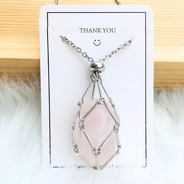 Rosenquarz-Anhänger in Silberfassung, Schmuck, Heilstein, Geschenk, Energie, Halskette.