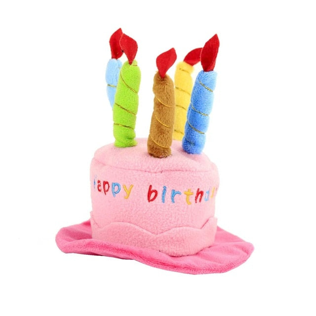 Rosa Plüsch-Geburtstagshut mit bunten Kerzen, Partyhut für Kinder, Geburtstagsfeier Accessoire.