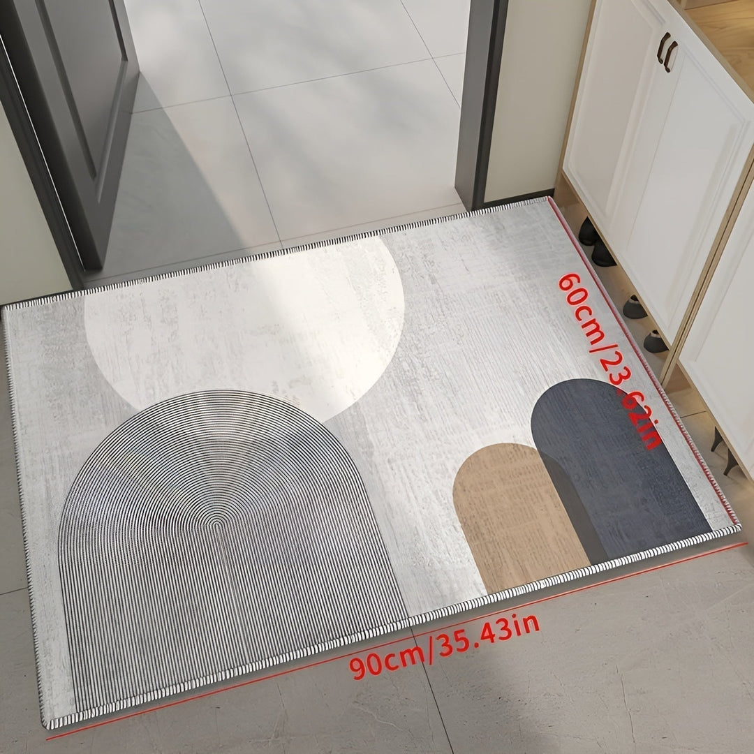 Weiche saugfähige Küchenmatte, grau, geometrisches Design, rutschfest, 90x60 cm.