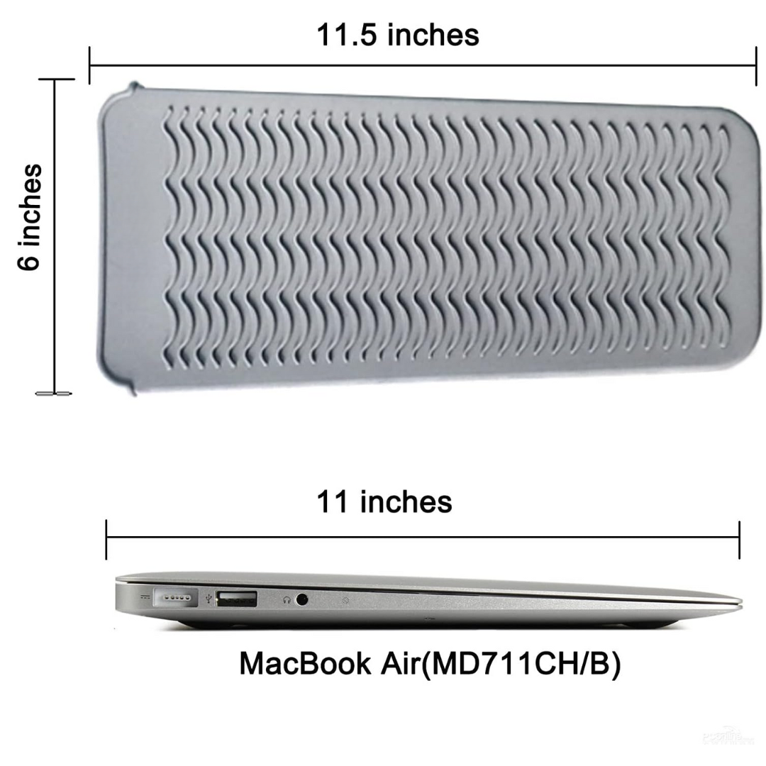 Silberner Laptop-Kühlständer, 11,5x6 Zoll, kompatibel mit MacBook Air, wellenförmiges Design.