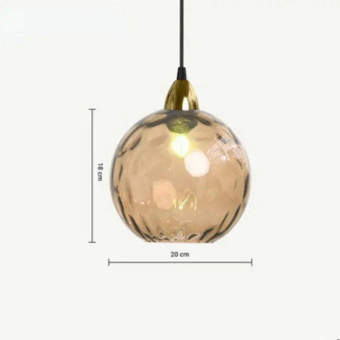 Kugelförmige Pendelleuchte aus Glas, 20 cm Durchmesser, goldfarben, moderne Innenbeleuchtung.