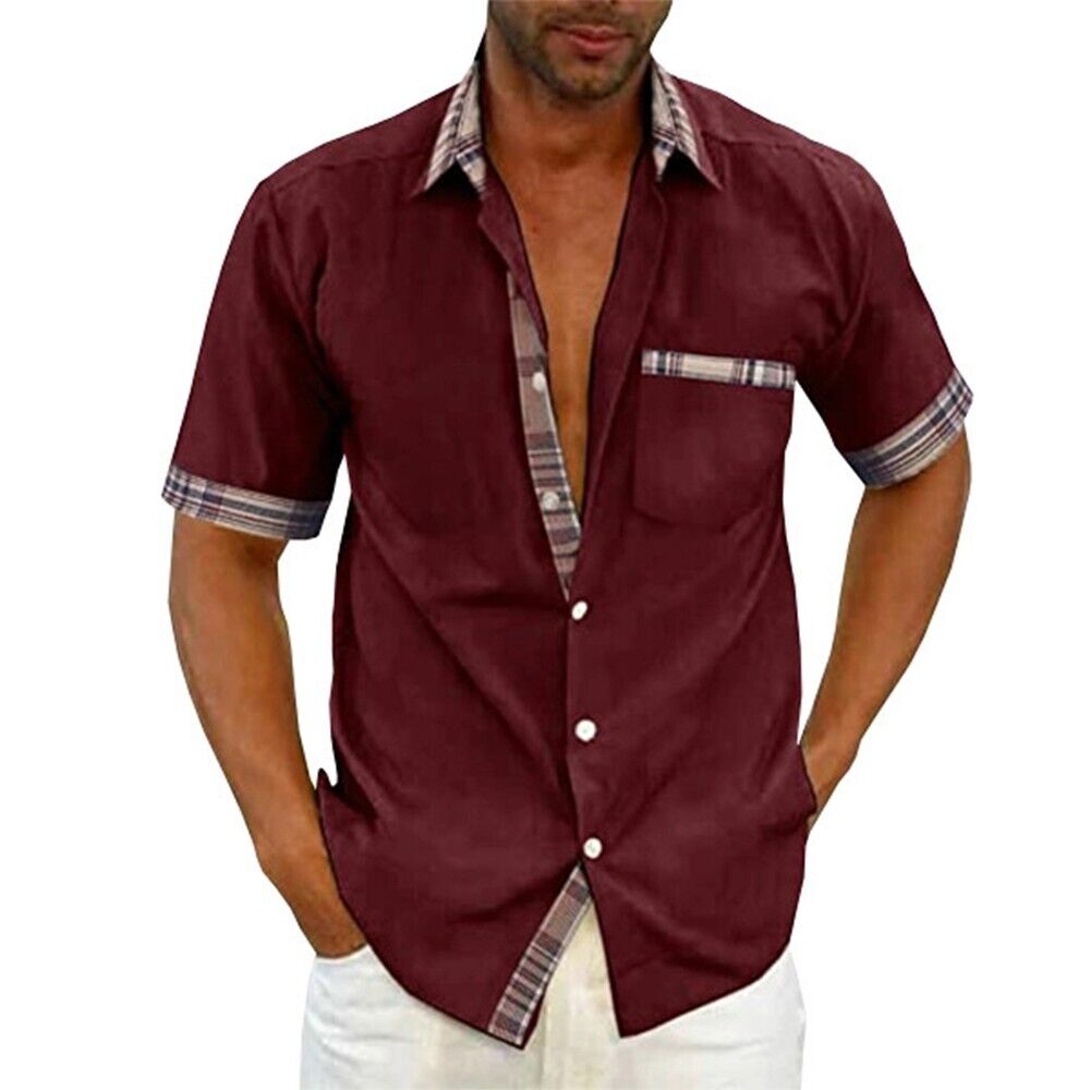 Herrenhemd kurzarm bordeaux kariert Kragen Freizeitmode Baumwolle Sommermode