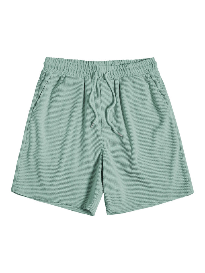 Grüne Herren-Badeshorts, gerippt, mit Kordelzug, Sommermode, bequem, atmungsaktiv.