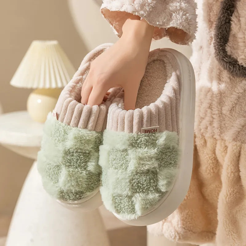 Damen Hausschuhe, flauschig, grün, rutschfest, gemütlich, Winter, Innenbereich, warm.