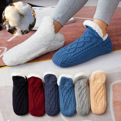 Gemütliche Hausschuhe aus Strick, blau, mit Plüschfutter, rutschfest, für Damen und Herren.