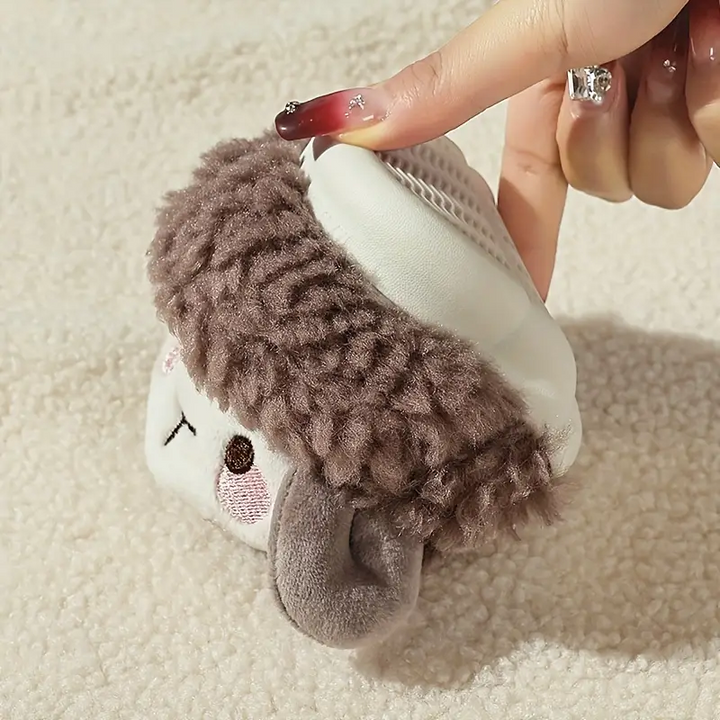Plüsch-Schaf-Handwärmer, braun-weiß, flauschig, tragbar, niedlich, Geschenkidee, Winteraccessoire.