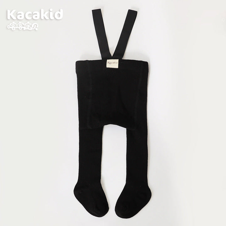 Schwarze Kinderstrumpfhose mit Hosenträgern, Baumwolle, Kacakid, bequem, modisch.