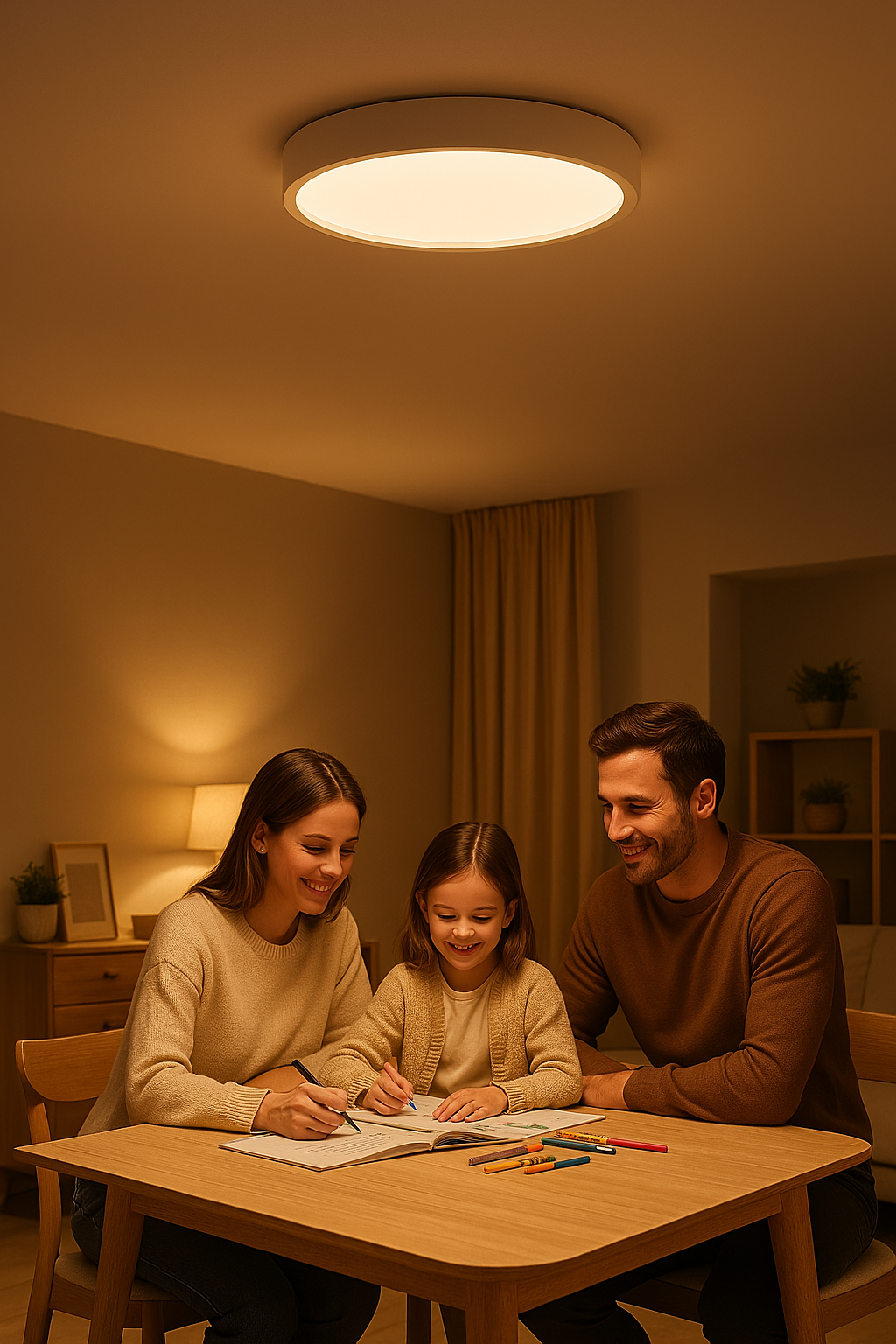 Kulatá LED stropní lampa – skandinávský styl, odolná a poskytující atmosférické světlo pro váš domov.