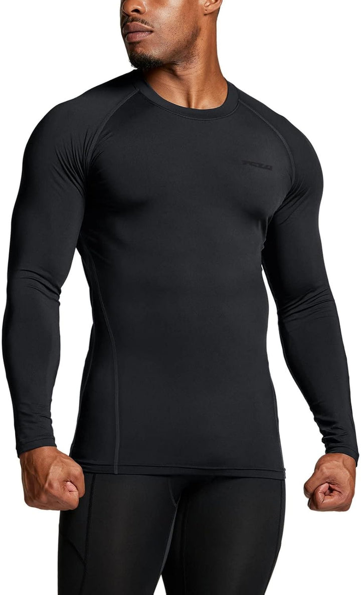Schwarzes Herren-Kompressionsshirt, langarm, atmungsaktiv, Sportbekleidung, Fitness.