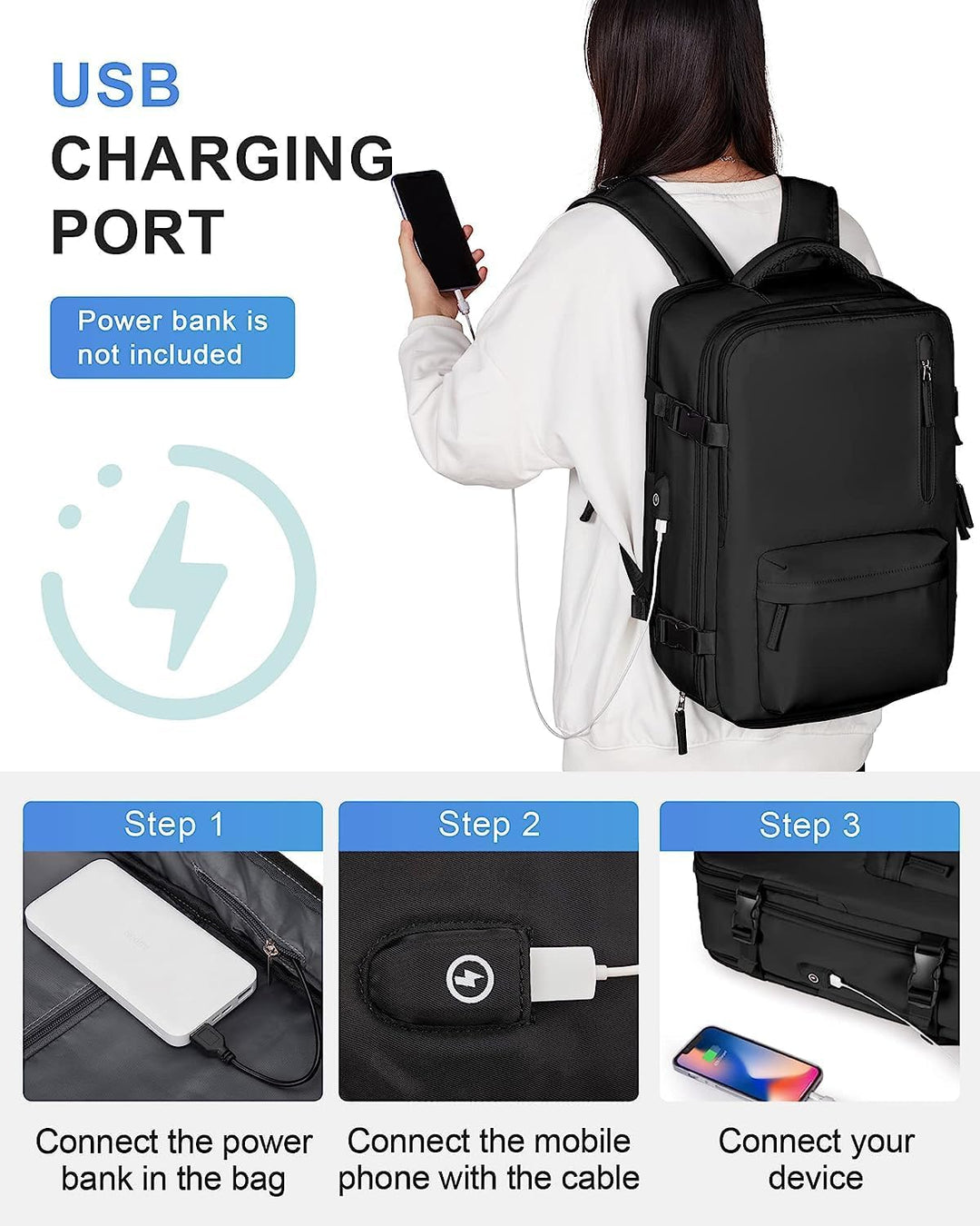 Vodotěsný cestovní batoh s přihrádkou na boty a USB portem – vhodný pro 14" notebook