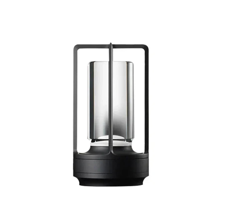 Moderne schwarze LED-Laterne aus Metall, zylindrisch, für stilvolle Innenbeleuchtung.
