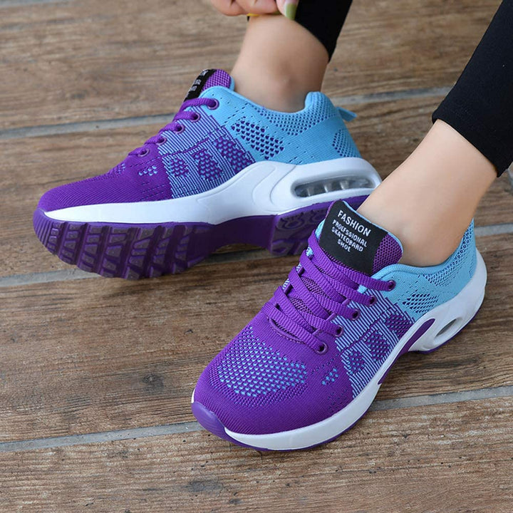 Lila und blaue Sportschuhe, atmungsaktiv, Damen Sneaker, rutschfeste Sohle, modisch.