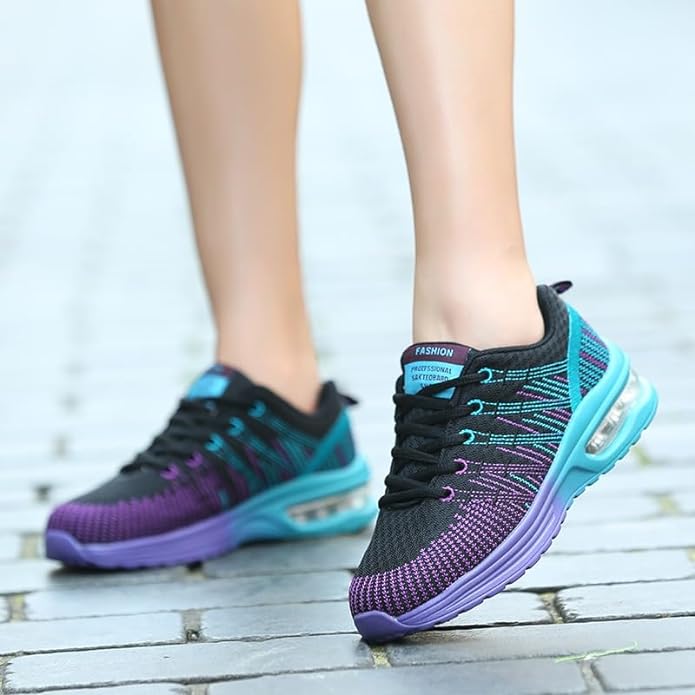 Damen Laufschuhe, schwarz-lila, atmungsaktiv, Sportschuhe mit Luftpolstersohle, modisch