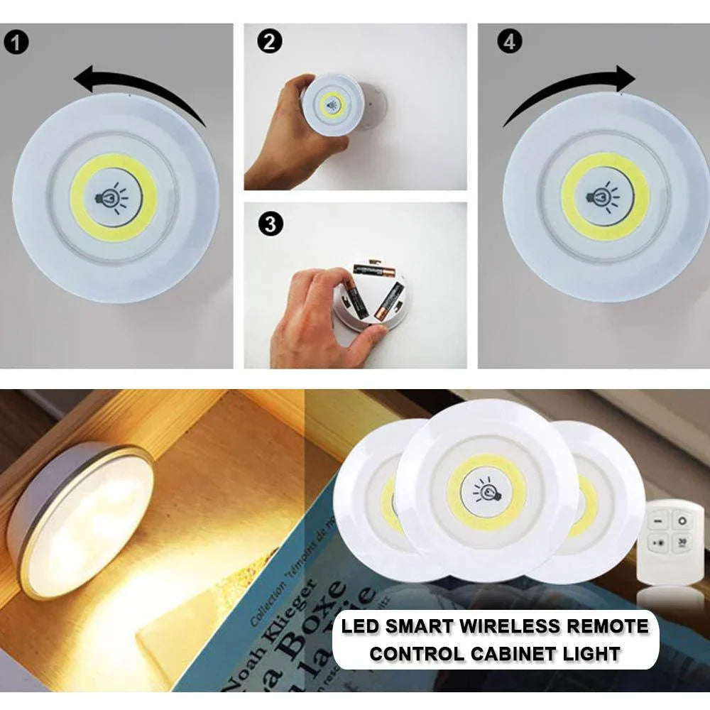 LED-Unterbauleuchte mit Fernbedienung, dimmbar, rund, weiß, für Küche oder Schlafzimmer.