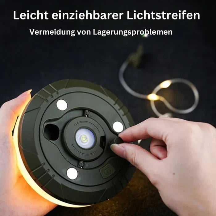 LED-Lichtstreifen, leicht einziehbar, schwarz, für einfache Lagerung und Beleuchtung.