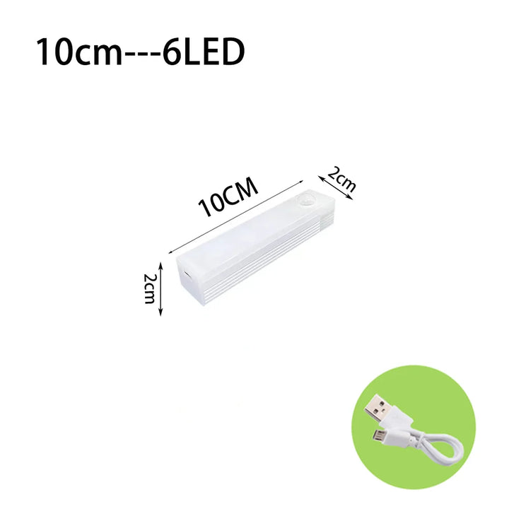 LED-Lichtleiste 10cm, 6 LEDs, USB-aufladbar, weiß, energiesparend, für Schrankbeleuchtung.