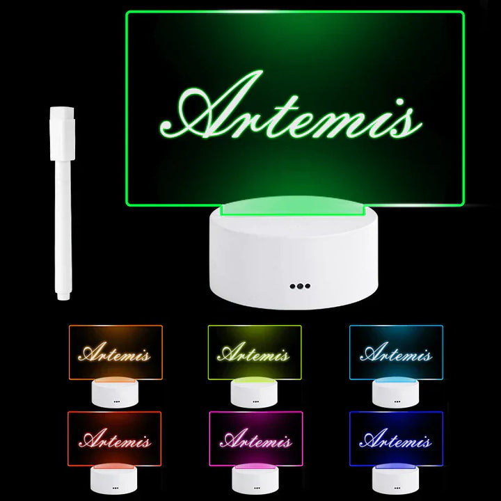 LED-Namensschild "Artemis" in verschiedenen Farben, personalisierbar, ideal als Nachtlicht.
