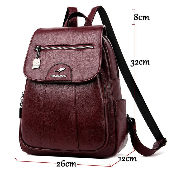 Damen Rucksack Leder, weinrot, 26x32x12 cm, modisch, mit Reißverschluss und verstellbaren Trägern.