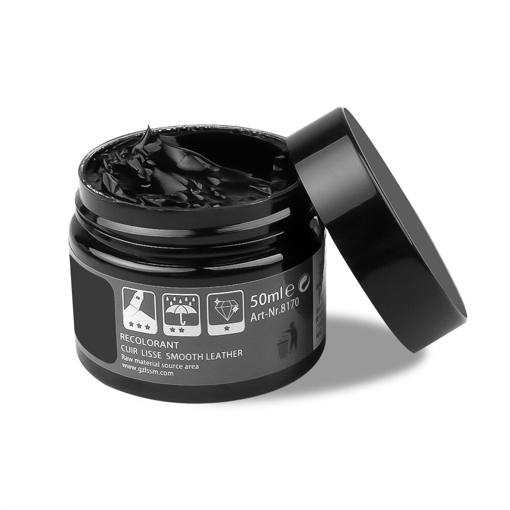 Schwarze Lederfarbe in Dose, Glattleder-Reparatur, Farbstoff, Pflegeprodukt, 50ml.
