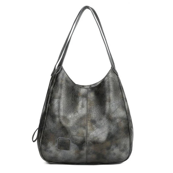 Graue Lederhandtasche, Damen, modisch, Schultertasche, elegant, Alltagsgebrauch.