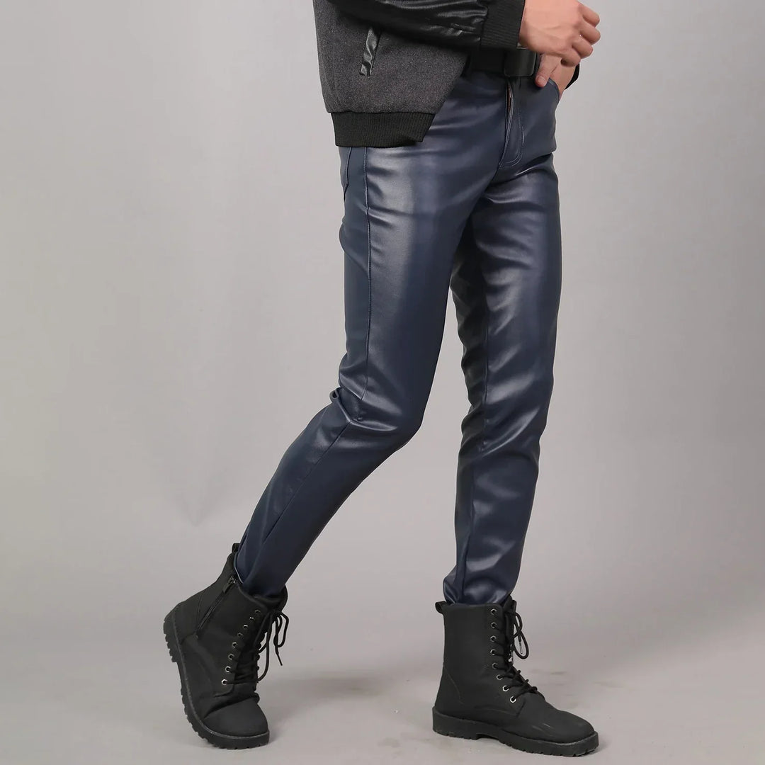 Herren PU-Lederhose, schwarz, eng anliegend, modisch, ideal für Punk und Cosplay.