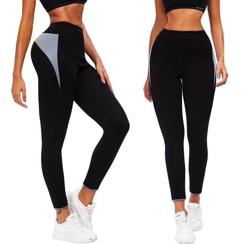 Schwarze Damen-Sportleggings, figurformend, mit grauen Akzenten, ideal für Fitness und Yoga.