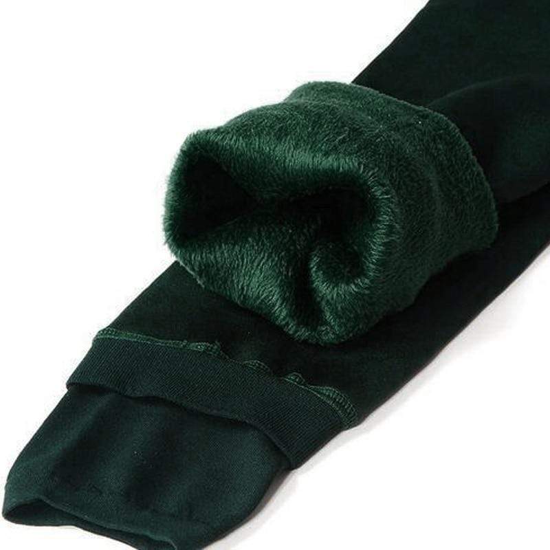 Dunkelgrüne Thermo-Leggings, gefüttert, warm, bequem, Wintermode, Damenbekleidung.