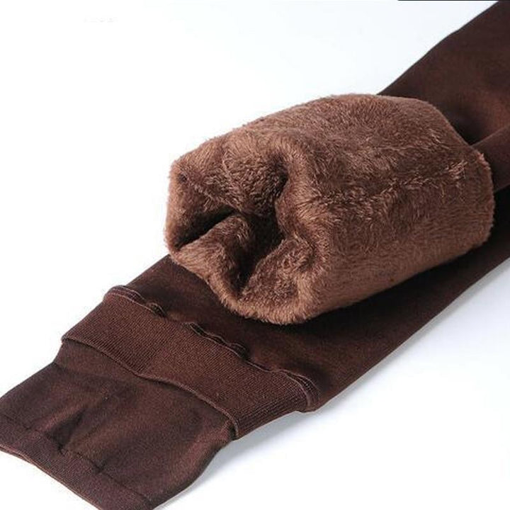 Braune, gefütterte Thermo-Leggings aus Fleece, ideal für kalte Wintertage.