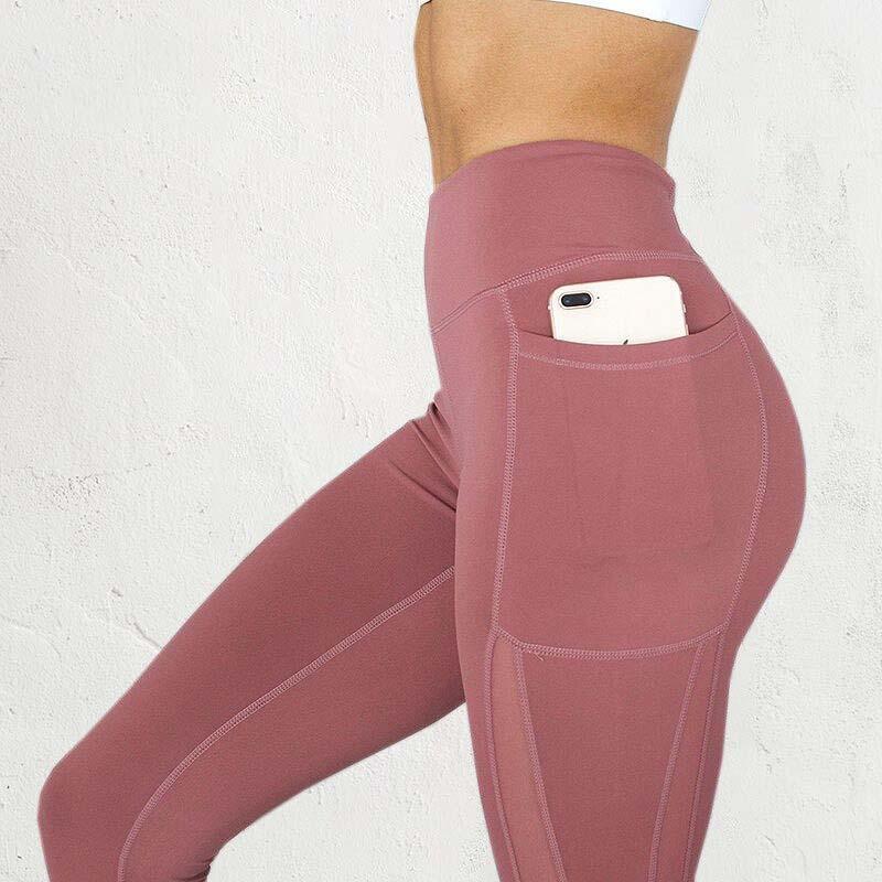 Damen Anti-Cellulite Leggings mit Taschen, rosa, Sportbekleidung, Handyfach.