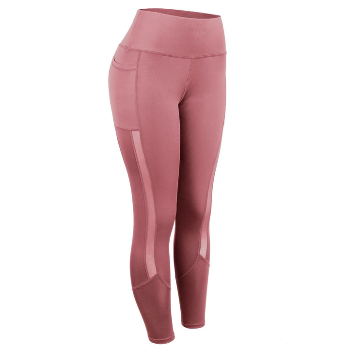 Damen Anti-Cellulite Leggings mit Taschen, rosa, hohe Taille, Sportbekleidung.
