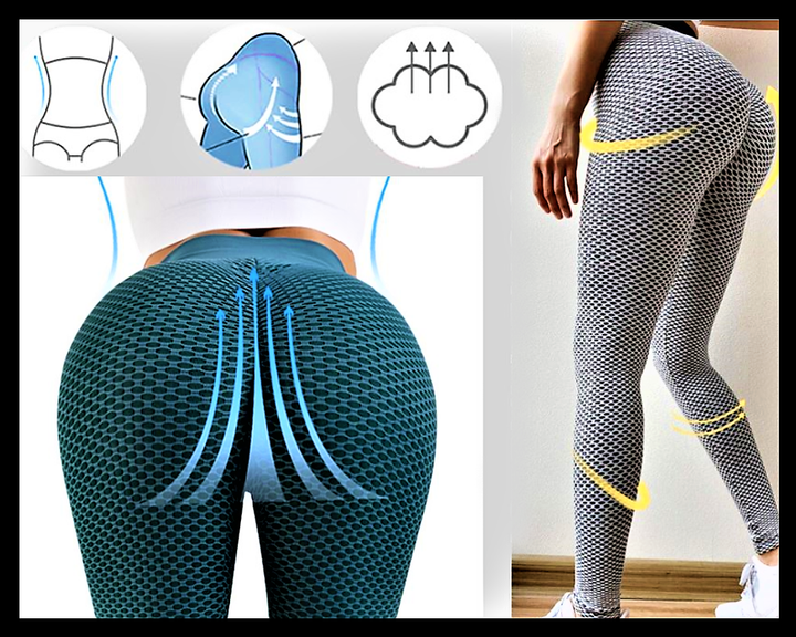 Damen Anti-Cellulite Leggings, grau, nahtlos, atmungsaktiv, figurformend, Sportbekleidung.