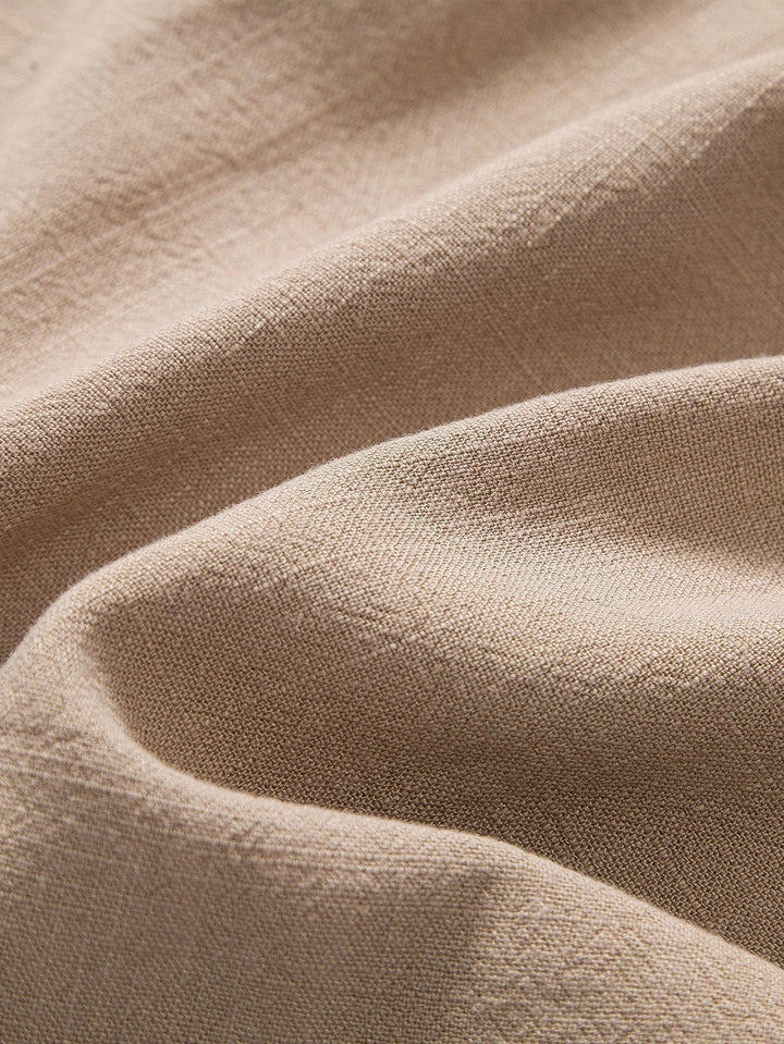 Beiger Leinenstoff, Nahaufnahme, Textur, hochwertiges Material, natürliche Fasern, Stoffdesign