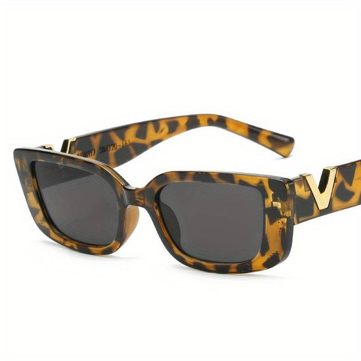 Sonnenbrille Damen, eckig, Leopardenmuster, UV-Schutz, modisch, Kunststoff, braun-schwarz.