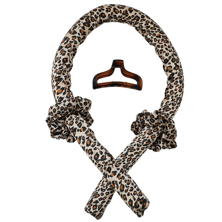 Leopardenmuster Haarband Set mit Haarklammer, hitzefreie Locken, modisches Accessoire.