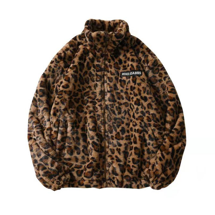 Leopardenmuster Fleecejacke, braun, Reißverschluss, Unisex, modisch, warm, Winterbekleidung