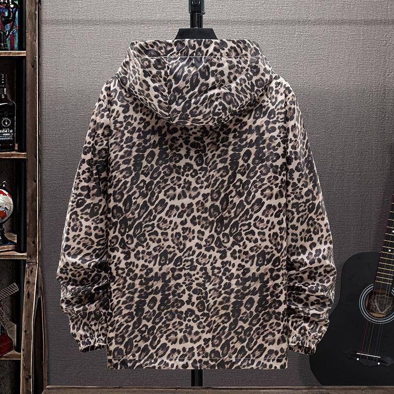 Leopardenmuster Kapuzenpullover, beige und schwarz, Unisex, modisch, Freizeitkleidung.