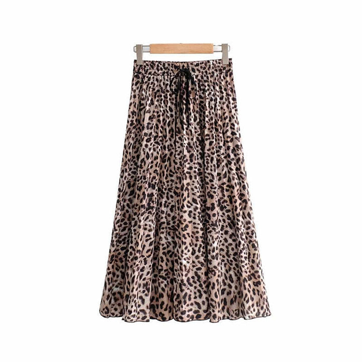 Leopardenmuster Maxirock, Damenmode, beige-schwarz, elastischer Bund, Sommerkleidung.