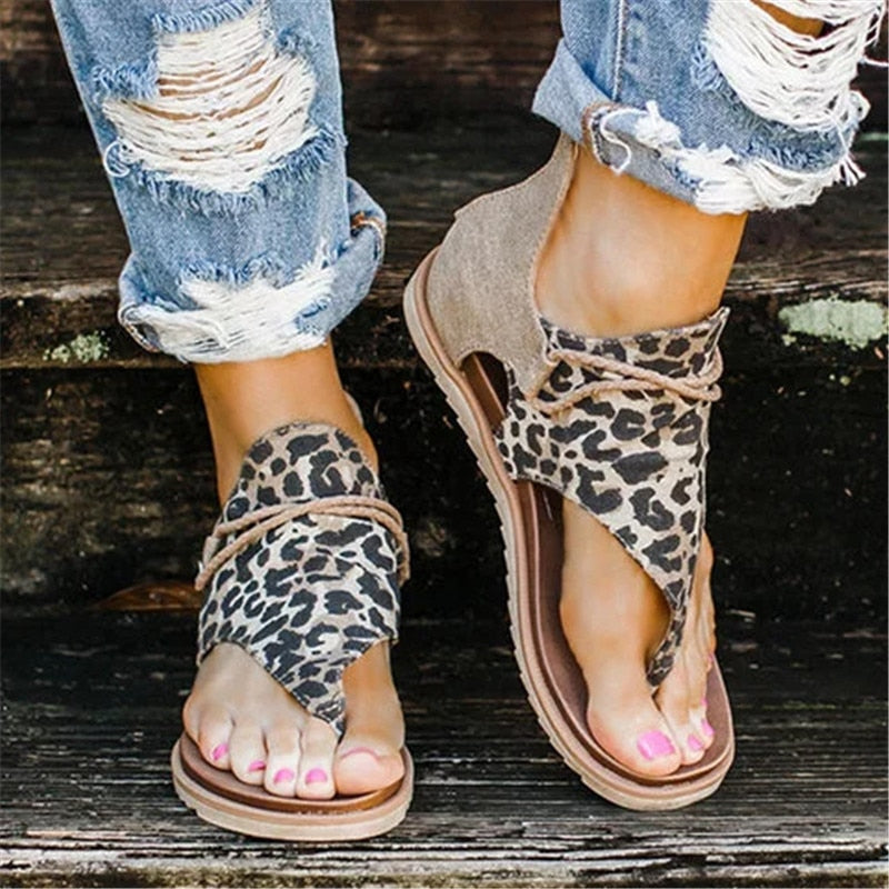 Damen Sandalen mit Leopardenmuster, offenes Design, lässig, bequem, Sommermode.