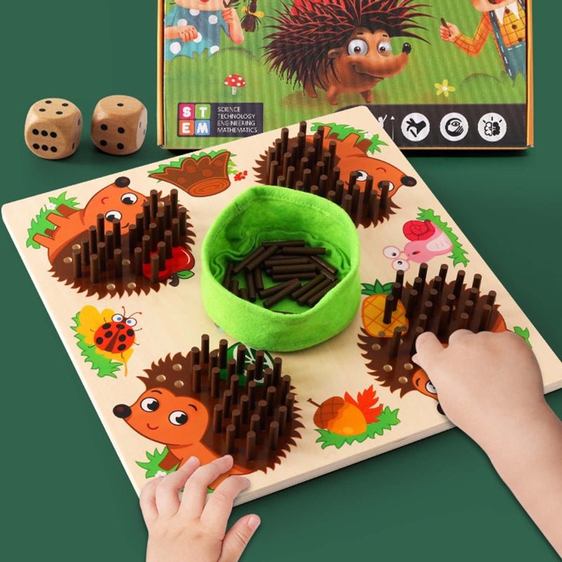 Holz-Igel-Brettspiel für Kinder, Lernspielzeug, pädagogische Hilfsmittel, bunte Tiermotive.