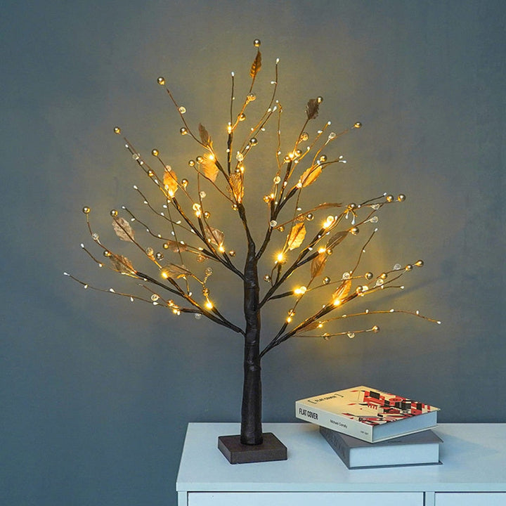 LED-Baumlampe mit goldenen Blättern, dekorative Beleuchtung, Tischlampe, warmweißes Licht