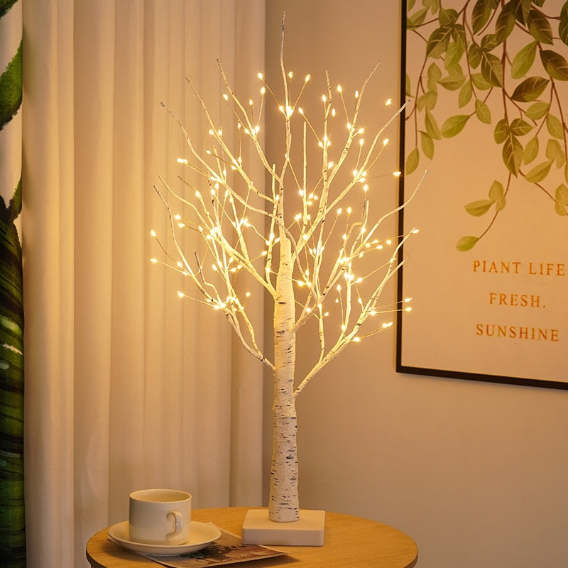 LED-Baumlampe, weiß, dekorativ, Tischleuchte, warmweißes Licht, Wohnzimmer, modern, elegant