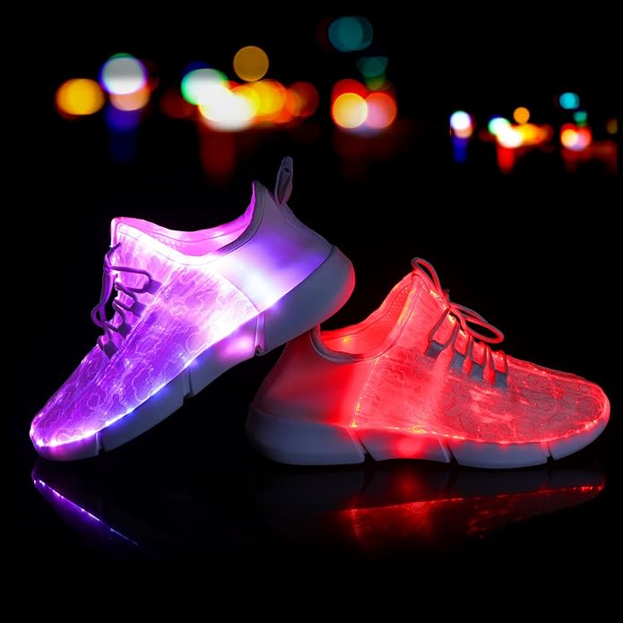 Leuchtende LED-Sneaker in Rot und Lila, modische Schuhe für Partys und Nachtaktivitäten.