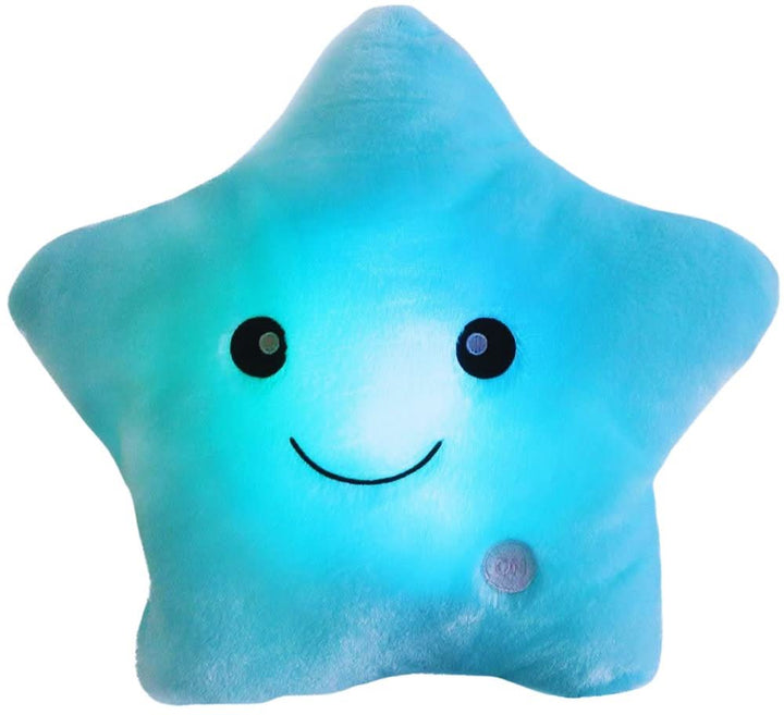 Leuchtendes Stern-Kissen für Kinder, blau, Plüsch, beruhigend, Nachtlicht, Schlafhilfe.