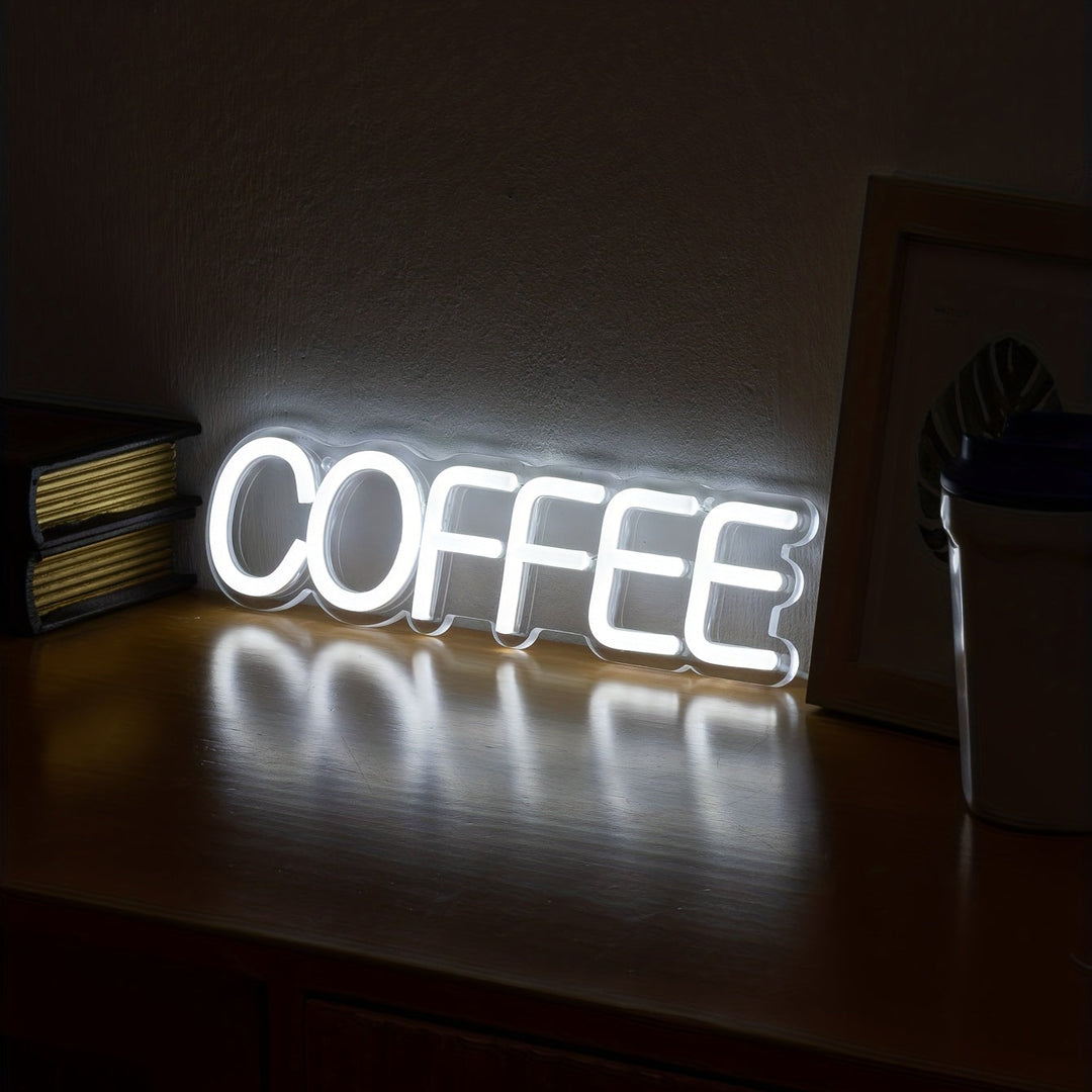 Leuchtendes COFFEE LED-Neonschild, weiß, Dekoration für Küche oder Café, modernes Design.