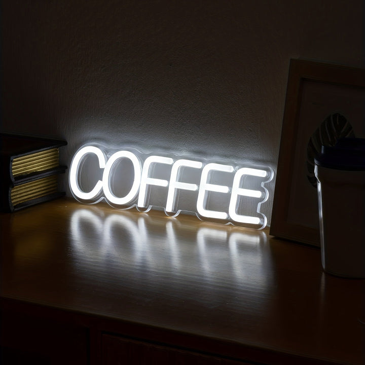 Leuchtendes COFFEE LED-Neonschild, weiß, Dekoration für Küche oder Café, modernes Design.